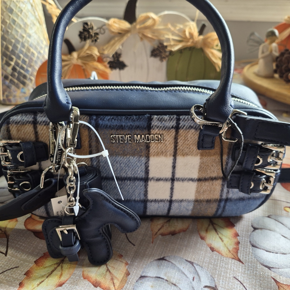 Steve Madden Blue and Tan Plaid Women's Bag